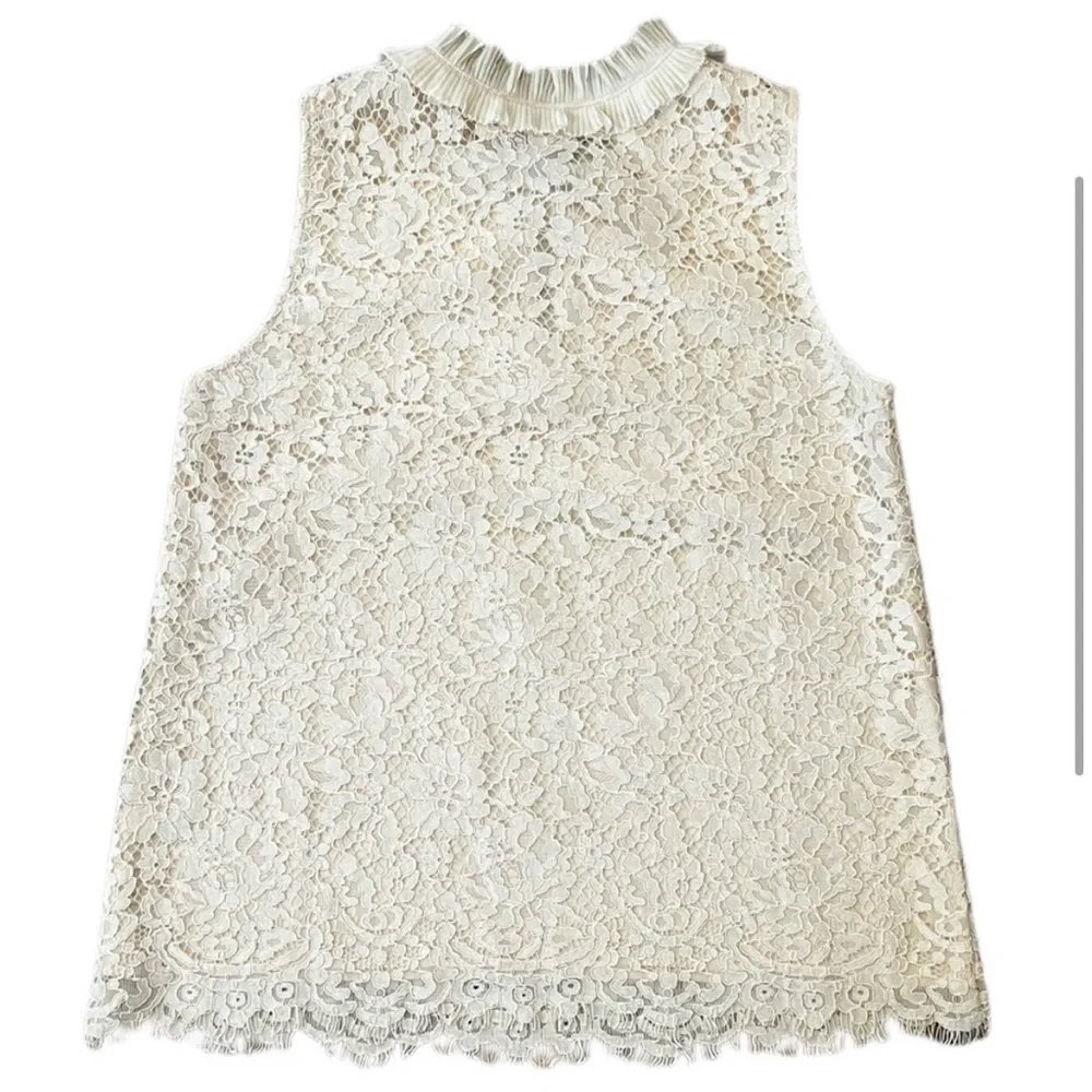 J. Crew Cream Lace Sleeveless Mock Neck Tank